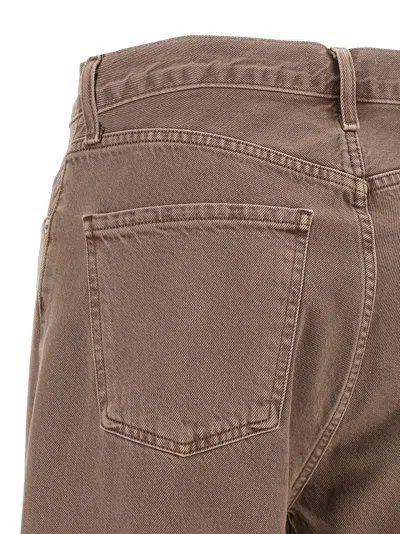 Agolde Wide Leg Denim Trousers With Front And Back Pockets In Brown