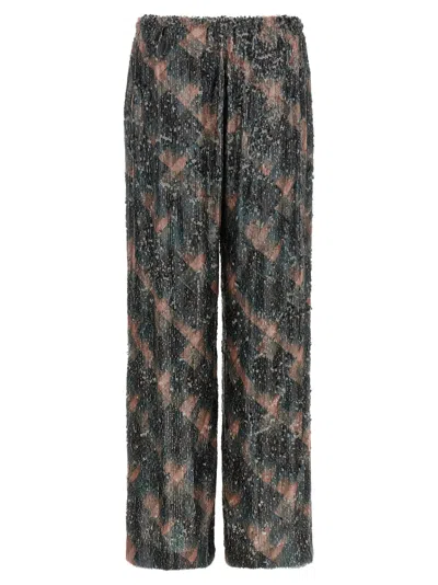 Dries Van Noten Waistband Pants Wide Leg Textured Fabric In Green