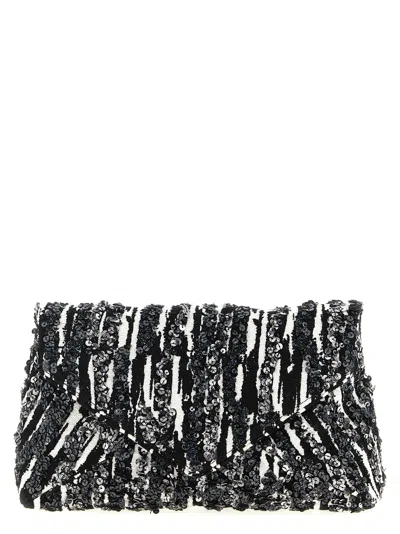 Dries Van Noten Two-tone Pleated Jacquard Clutch With Sequin Detail In Gray