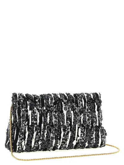 Dries Van Noten Two-tone Pleated Jacquard Clutch With Sequin Detail In Gray