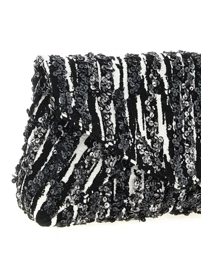 Dries Van Noten Two-tone Pleated Jacquard Clutch With Sequin Detail In Gray