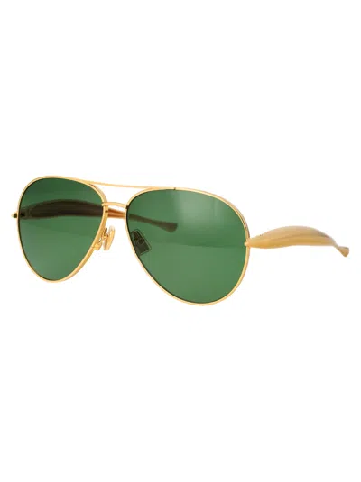 Bottega Veneta Gold Gold Green Metal Sunglasses In Gold