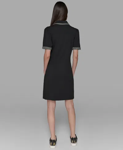 Karl Lagerfeld Tweed Trim Polo Dress In Black