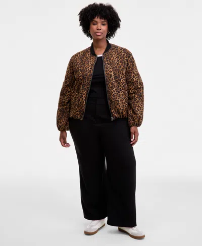 On 34th Trendy Plus Leopard-print Bomber Jacket, Macy's Exclusive In Multi