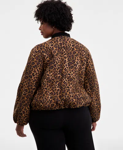 On 34th Trendy Plus Leopard-print Bomber Jacket, Macy's Exclusive In Multi
