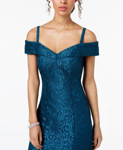 R & M Richards Off-the-shoulder Lace Gown In Blue