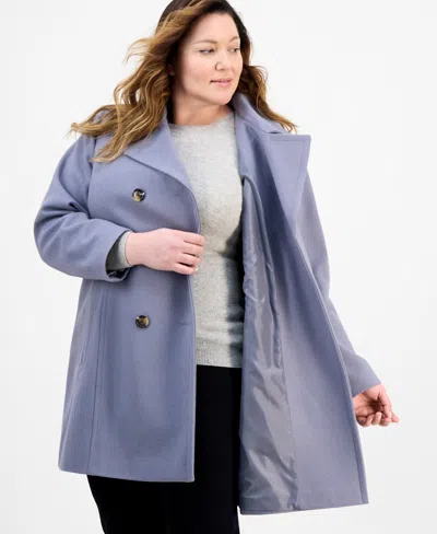 Anne Klein Plus Size Double-breasted Peacoat, Exclusively At Macy's In Blue