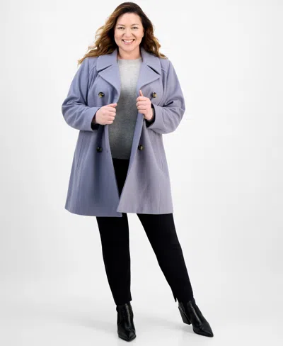Anne Klein Plus Size Double-breasted Peacoat, Exclusively At Macy's In Blue