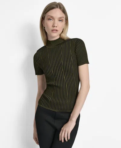 Dkny Mock Neck Knit Top In Green
