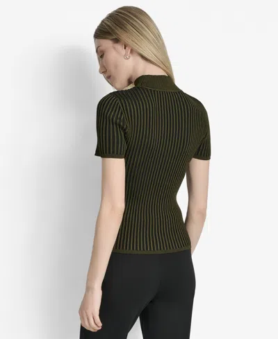 Dkny Mock Neck Knit Top In Green