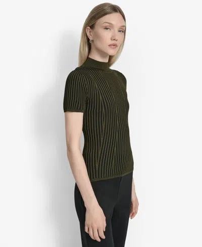 Dkny Mock Neck Knit Top In Green