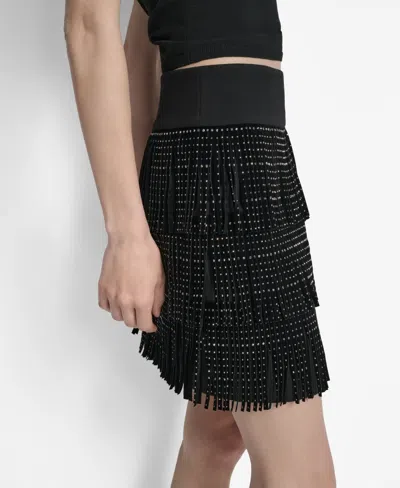 Dkny Women's Studded Fringe Mini Skirt In Black