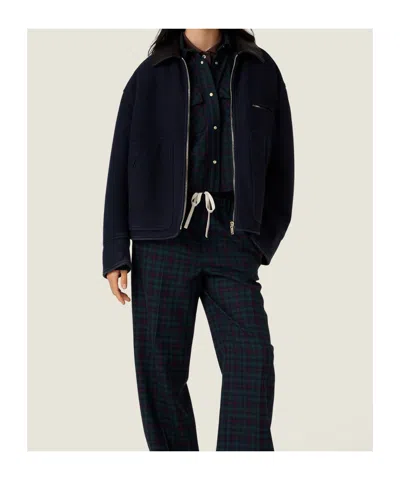 Miu Miu Washed Wool Cloth Blouson Jacket In Blue