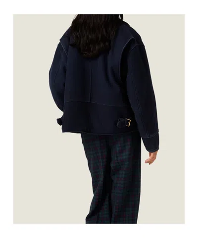Miu Miu Washed Wool Cloth Blouson Jacket In Blue