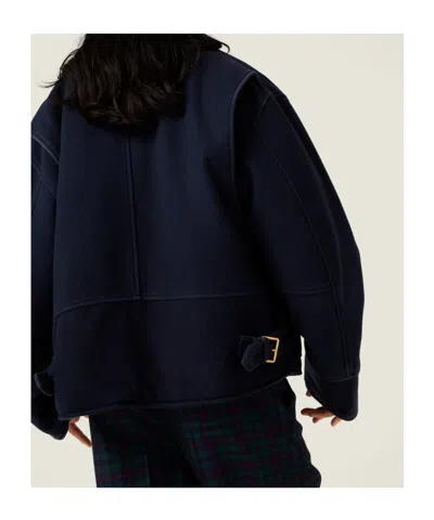 Miu Miu Washed Wool Cloth Blouson Jacket In Blue