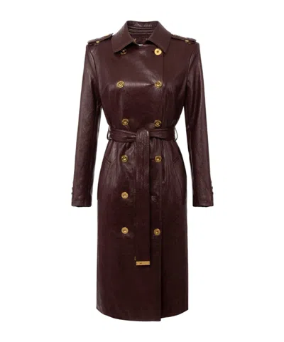 Elisabetta Franchi Double-breasted Coat With Epaulettes And Pockets In Brown