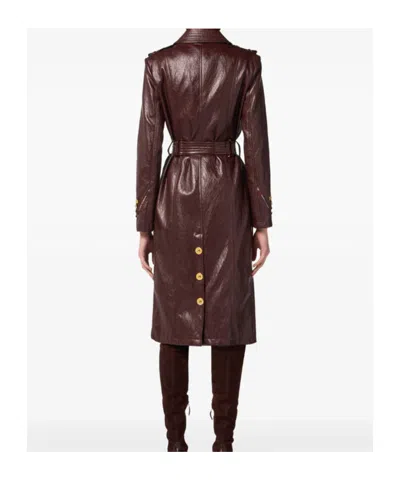 Elisabetta Franchi Double-breasted Coat With Epaulettes And Pockets In Brown