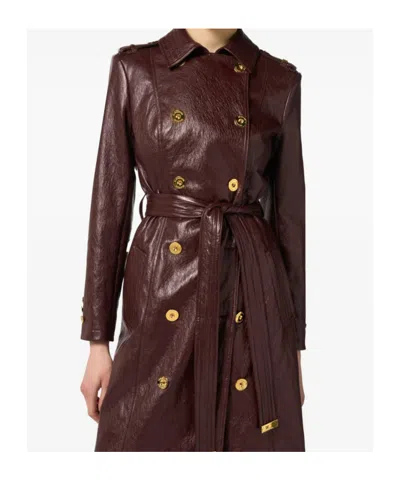 Elisabetta Franchi Double-breasted Coat With Epaulettes And Pockets In Brown
