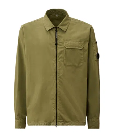 C.p. Company Brown Minimalist Casual Jacket With Unique Lens Detail In Green