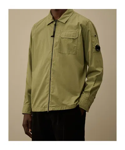 C.p. Company Brown Minimalist Casual Jacket With Unique Lens Detail In Green