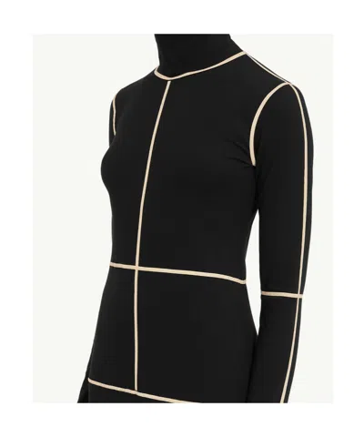 Mm6 Maison Margiela Contrast Seam Long Sleeve Turtleneck Dress In Black