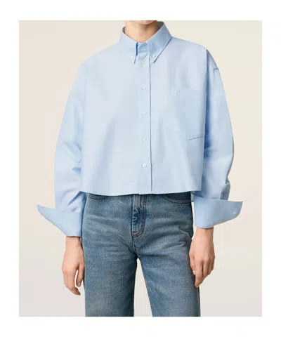 Ami Alexandre Mattiussi Blue Cotton Ami De Coeur Cropped Oversized Shirt Blue