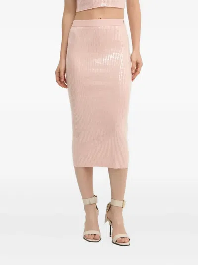 Hugo Boss Ribbed Midi Skirt With Transparent Sequins In Slim Fit In Brown