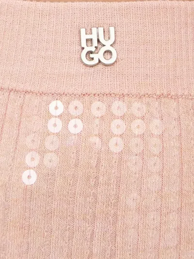 Hugo Boss Ribbed Midi Skirt With Transparent Sequins In Slim Fit In Brown