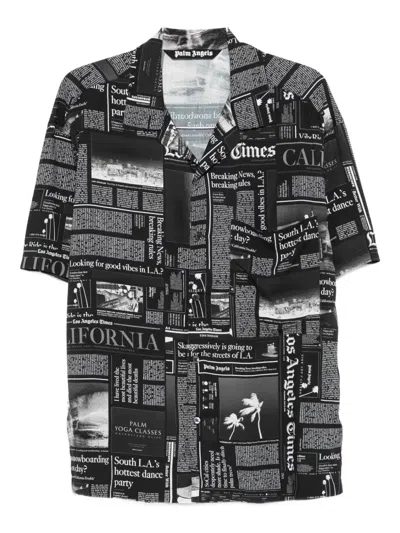 Palm Angels Newspaper Motif Short-sleeved Shirt In Multi