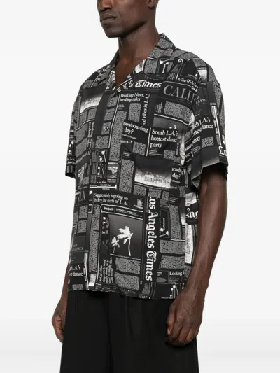 Palm Angels Newspaper Motif Short-sleeved Shirt In Multi