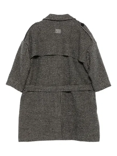 Douuod Gingham Belted Double-breasted Coat In Gray