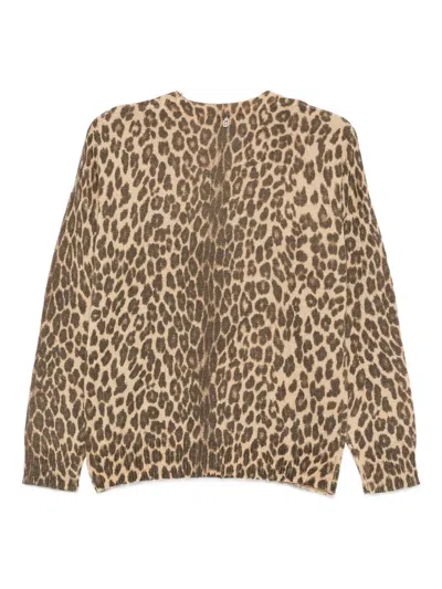 Liu •jo Liu Jo Animal-print Crew-neck Cardigan In Brown