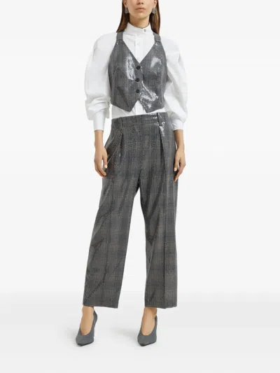Brunello Cucinelli Sequin-embellished Check-pattern Trousers In Gray