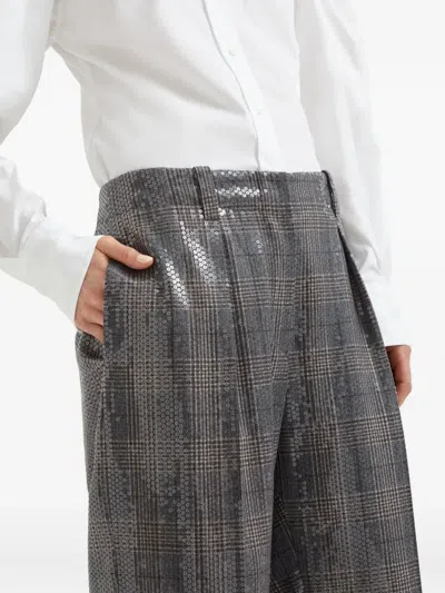 Brunello Cucinelli Sequin-embellished Check-pattern Trousers In Gray