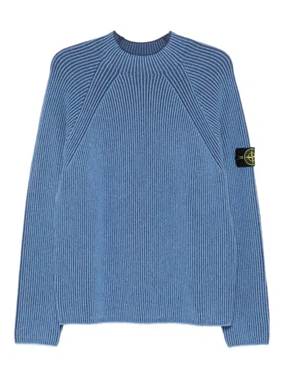 Stone Island Ribbed Crew-neck Sweater In Blue