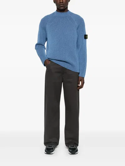 Stone Island Ribbed Crew-neck Sweater In Blue