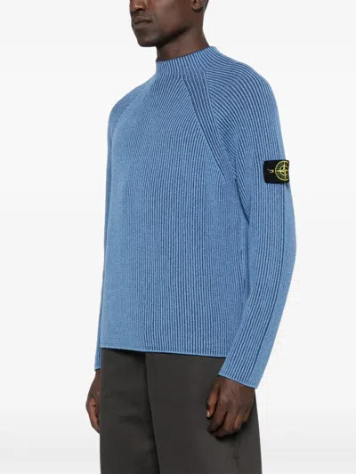 Stone Island Ribbed Crew-neck Sweater In Blue