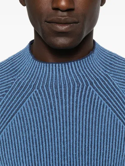 Stone Island Ribbed Crew-neck Sweater In Blue