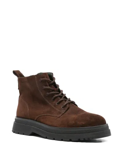 系带绒面皮机车靴