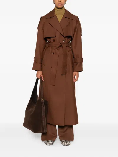 Patrizia Pepe Brown Wool Trench Coat In Brown