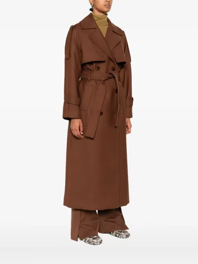 Patrizia Pepe Brown Wool Trench Coat In Brown