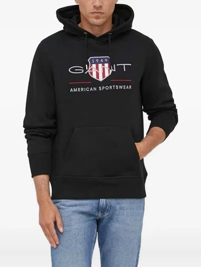 Gant Mens Regular Fit Archive Shield Pullover Hoodie In Black