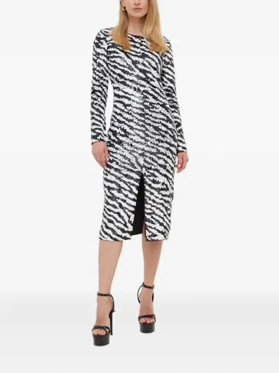 Notes Du Nord Zebra-print Sequin-embellished Midi Dress In Black