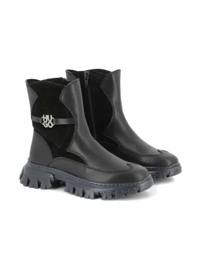 Hugo Boss Logo-plaque Ankle Boots In Black
