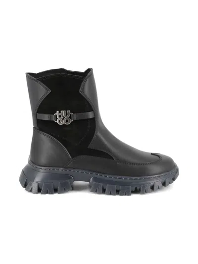 Hugo Boss Logo-plaque Ankle Boots In Black