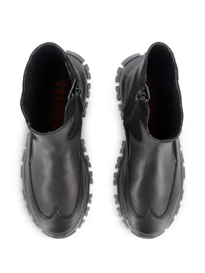 Hugo Boss Logo-plaque Ankle Boots In Black