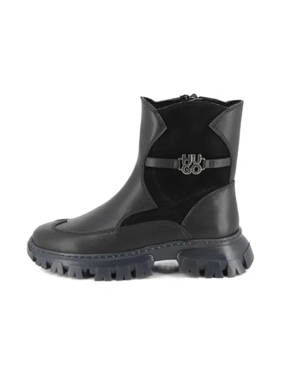Hugo Boss Logo-plaque Ankle Boots In Black