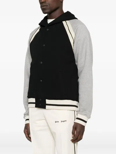 Palm Angels Curved Logo Varsity Jacket In Gray