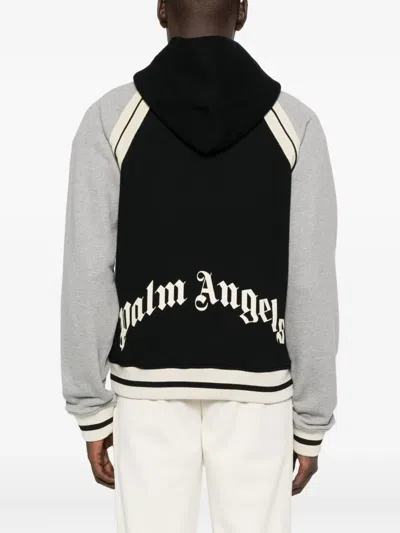 Palm Angels Curved Logo Varsity Jacket In Gray