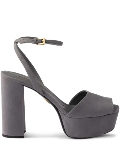 Prada Suede Platform Sandals In Gray